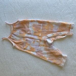 Tie-Dye Orange And Purple Overall Romper with Front Pockets - 12 M